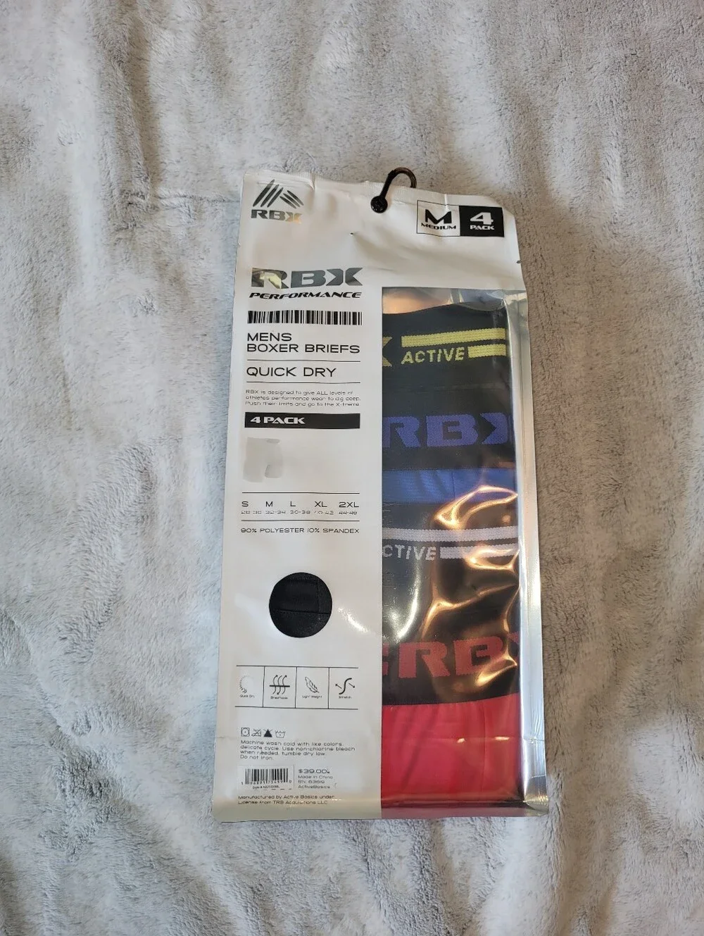 4-Pack RBX Mens Medium 32-34 Performance Boxer Briefs Black Microfiber Quick Dry